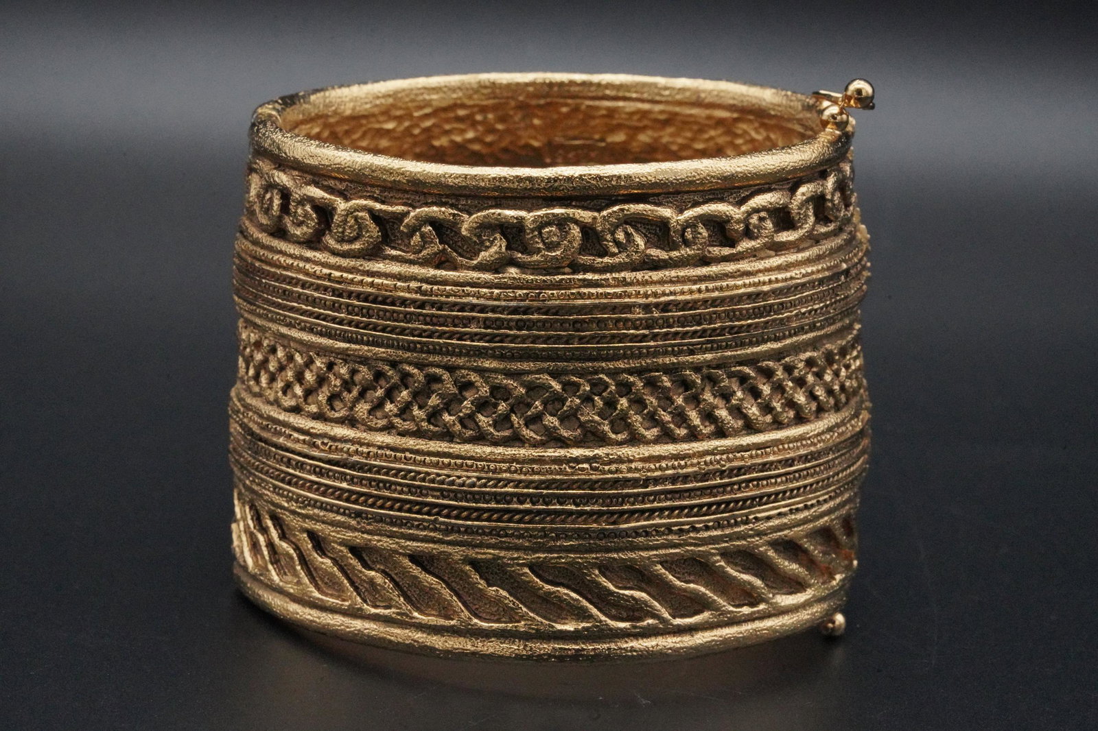 Chanel 1980s Gold Tone 2" Wide Textured Bracelet (1 of 10)
