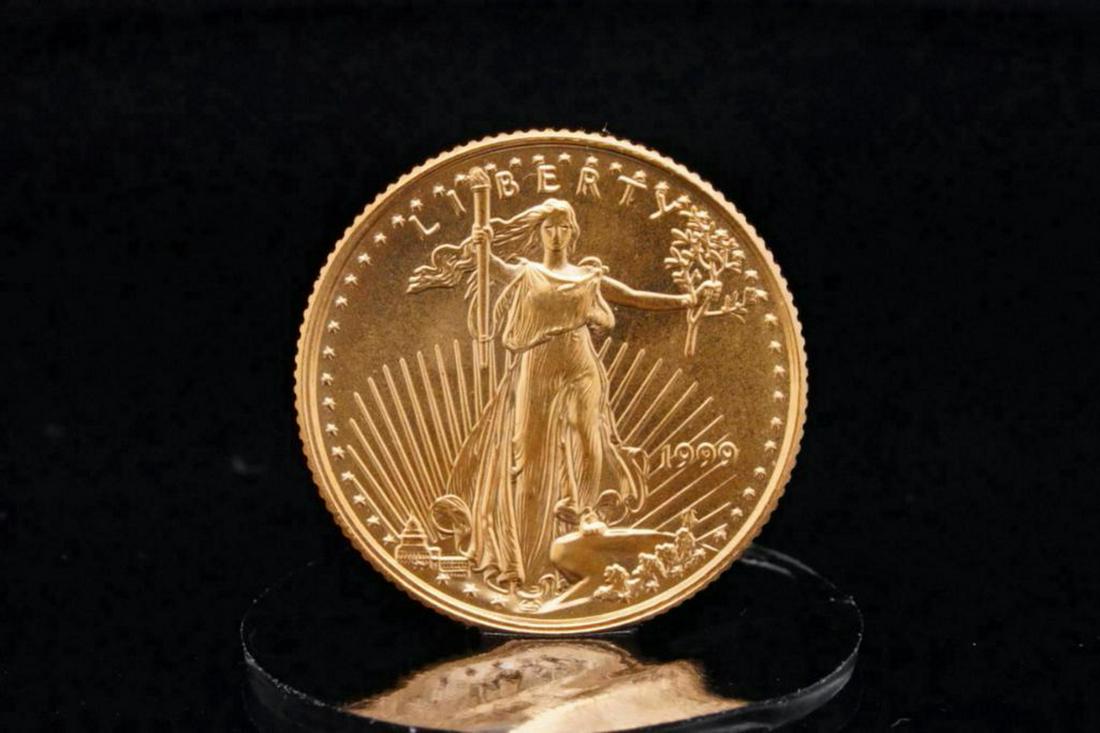 1999 American Gold Eagle 1/10 Ounce $5 Gold Coin (1 of 2)