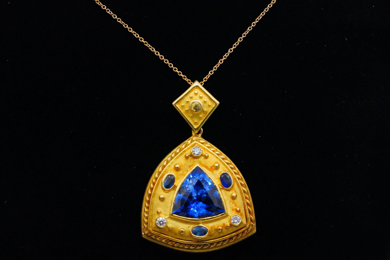 12.00ct GIA Blue Beryl, Sapphire and Diamond Pendant (1 of 5)