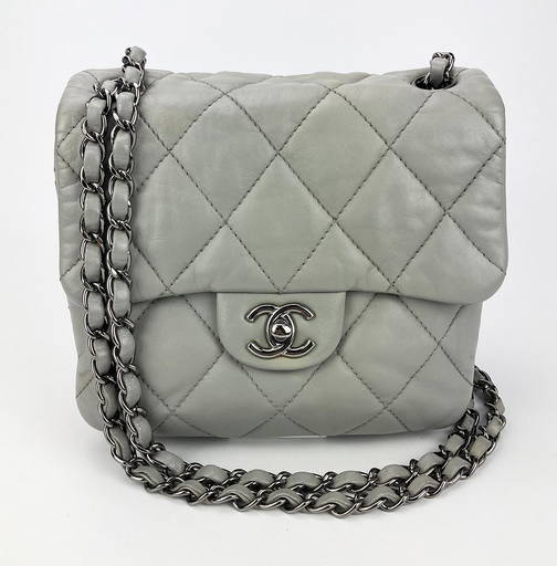 Chanel Grey Quilted Leather Mini Accordion Flap Bag