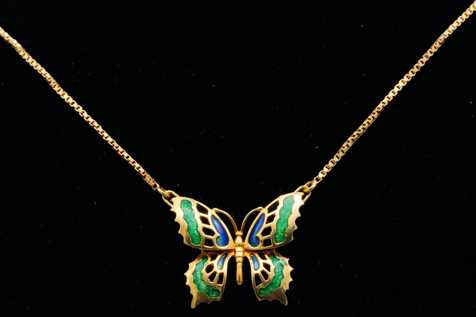 Italian 18K Yellow Gold and Enamel Butterfly Necklace (1 of 5)