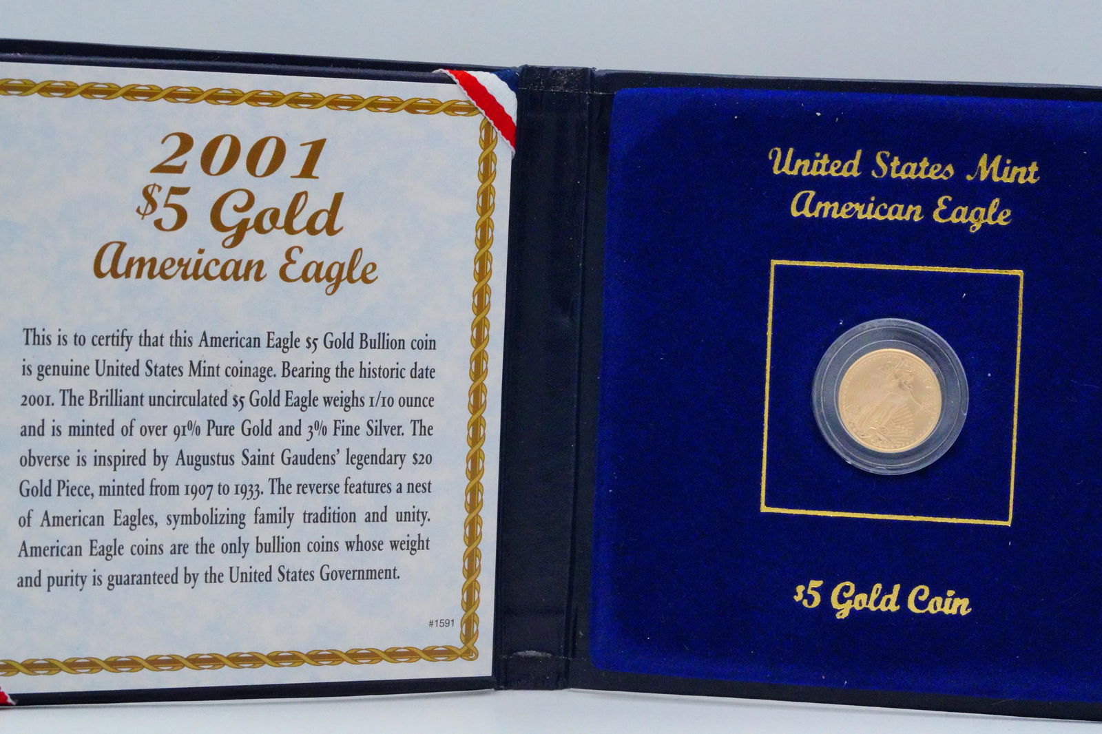 2001 American Gold Eagle 1/10 Ounce $5 Gold Coin (1 of 2)