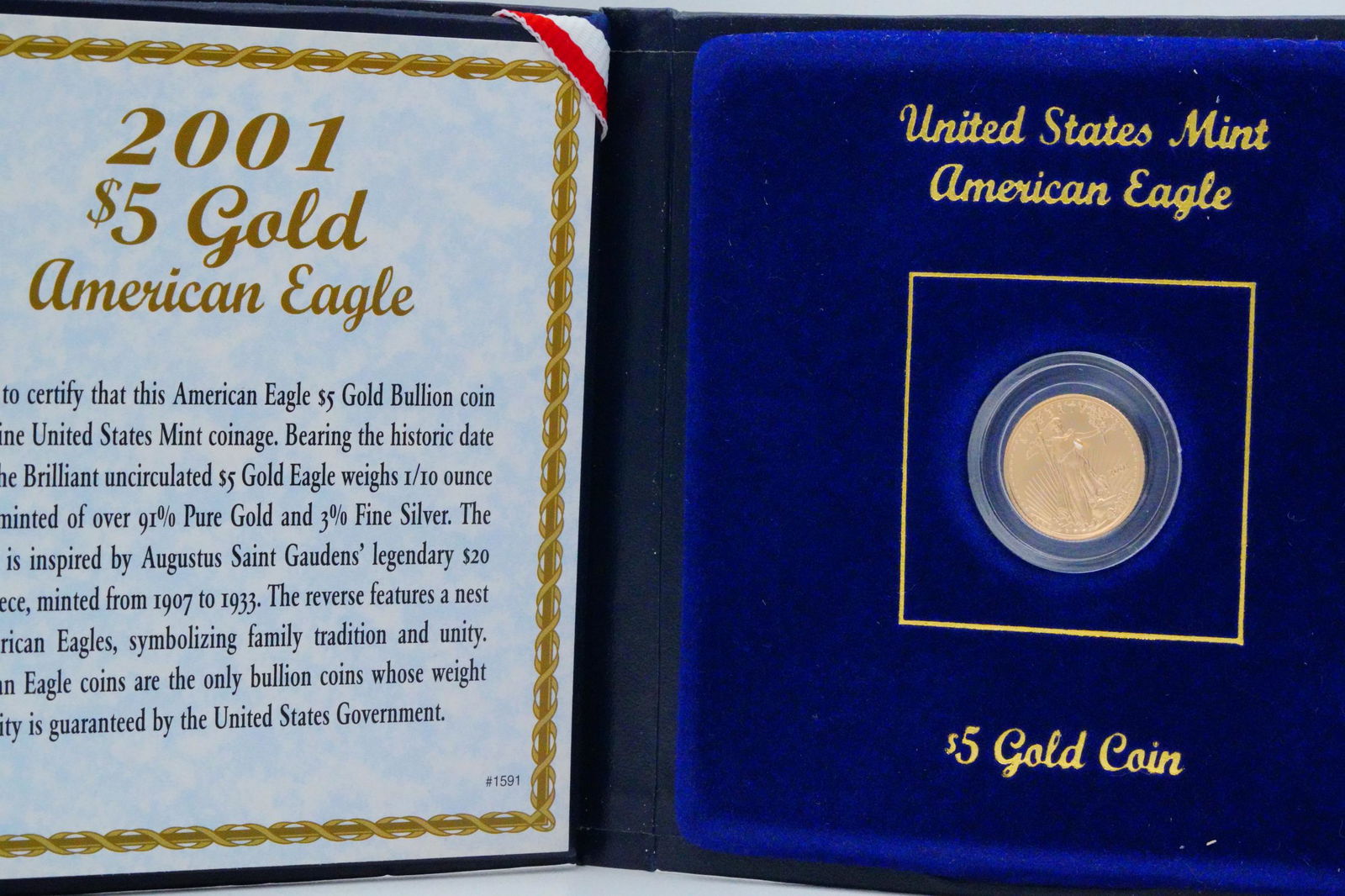 2001 American Gold Eagle 1/10 Ounce $5 Gold Coin (1 of 2)