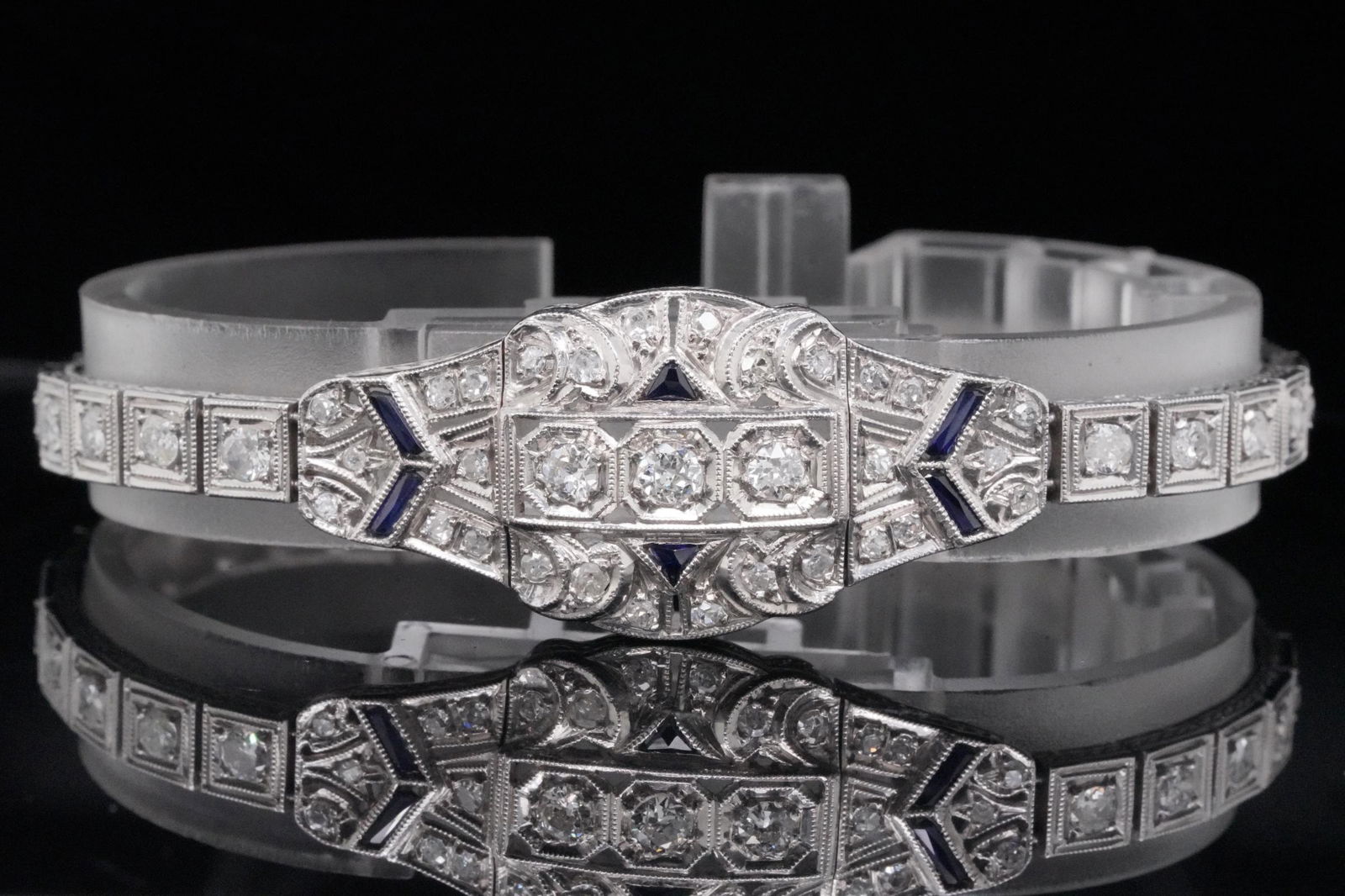 3.60ctw Diamond and Blue Sapphire Platinum Bracelet (1 of 8)