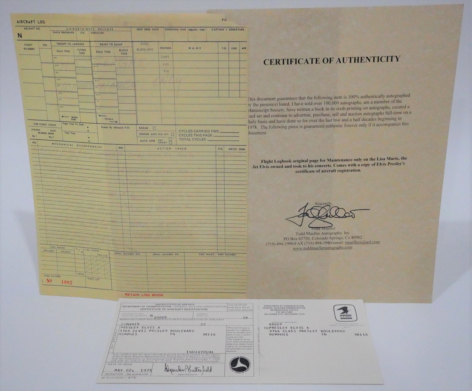 Elvis Presley Lisa Marie Logbook Maintenance Page (1 of 4)