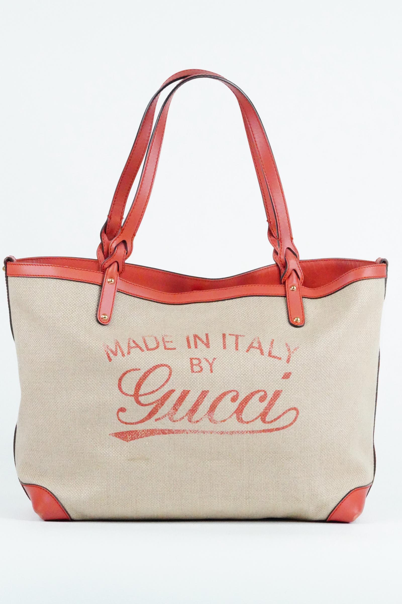Gucci Beige Canvas and Red Leather Craft Tote (1 of 7)
