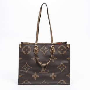 Louis Vuitton Monogram Giant/Reverse OnTheGo GM: Louis Vuitton Monogram Giant/Reverse OnTheGo GM Tote W/Dust Cover - This stylish and practical bag from Louis Vuitton is the OnTheGo GM tote, which was first released in 2019 and is inspired by the fa