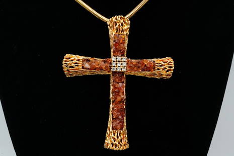 Elvis Presley Cross Pendant Given to Thompson Family: Elvis Presley Gold-Tone Cross Pendant Given to Linda Thompson's Mother W/(3) LOAs - This large openwork gold-tone cross pendant was given by Elvis Presley to longtime girlfriend Linda Thompson's mothe