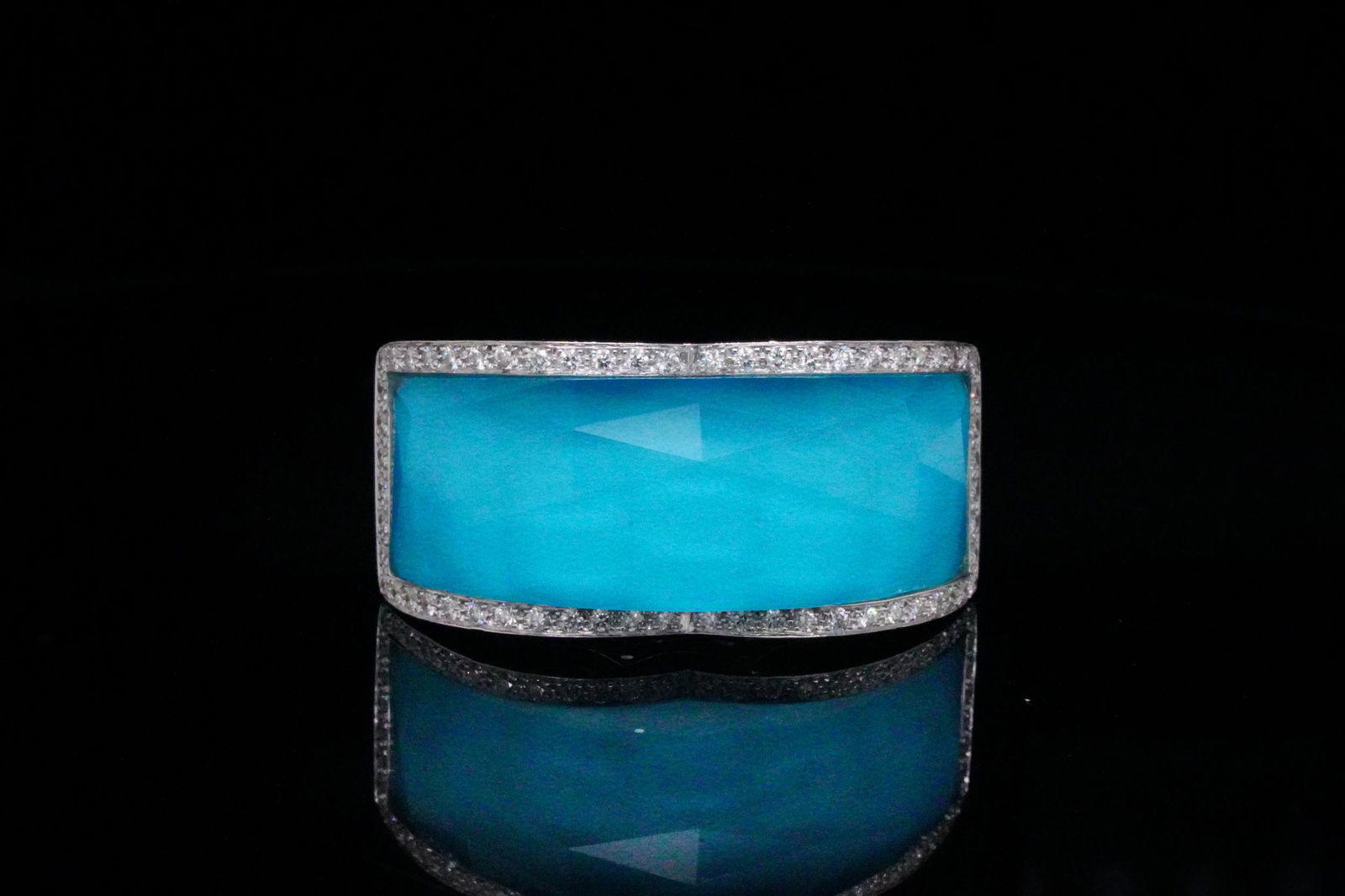 Stephen Webster Diamond, 18K, Turquoise & Quartz Ring: Stephen Webster Crystal Haze Diamond Accented Solid 18K White Gold, Turquoise and Quartz Ring - This sunning ring was made by world renowned British jeweler Stephen Webster, and made its debut as part