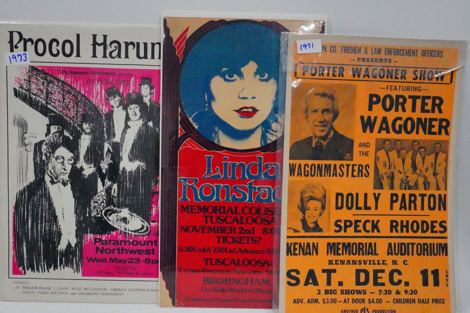 Lot of (3) Rock and Country 1970s Original Concert Posters (1 of 4)