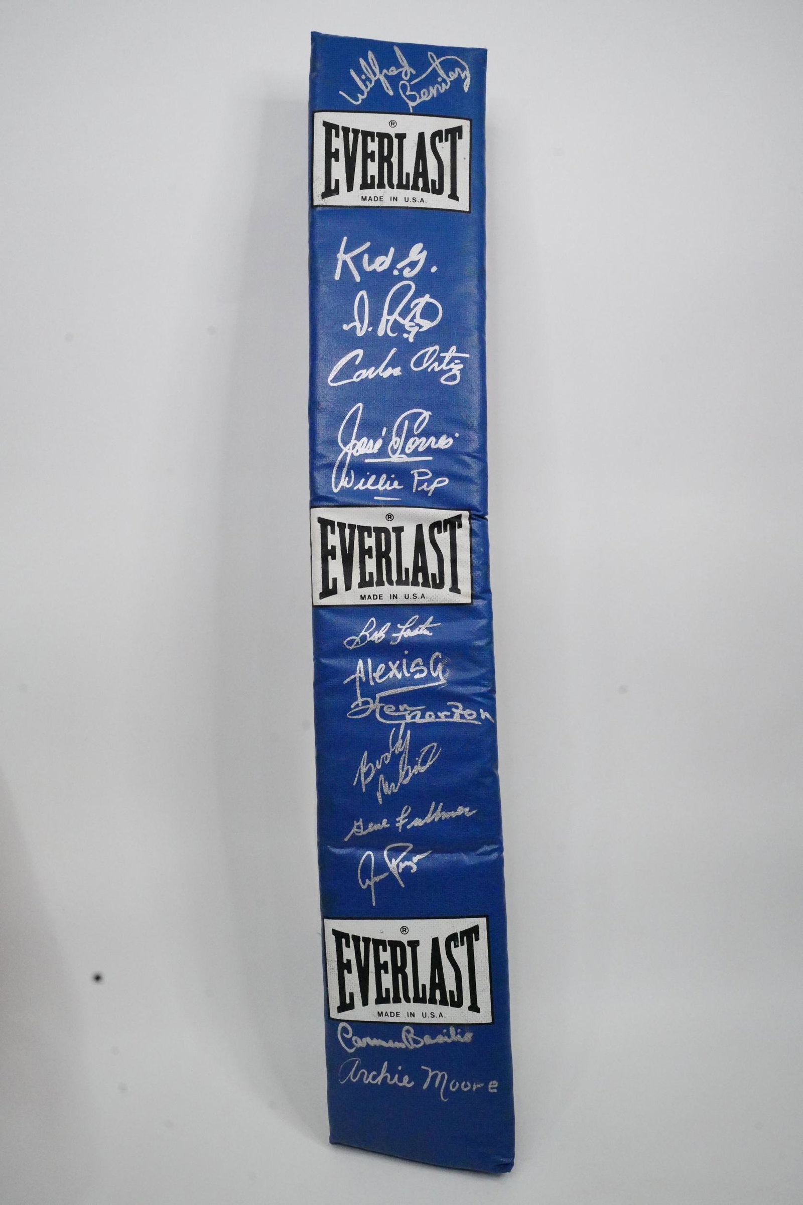 Signed Everlast Boxing Corner Post: Signed Everlast Boxing Corner Post - This boxing corner post designed and manufactured by preferred professional boxing brand Everlast is signed by a variety of boxers, including Wilfred Benitez, Will