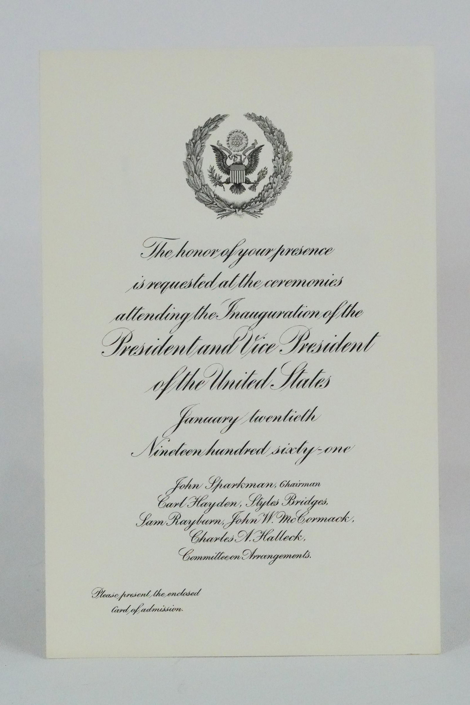 Original 1961 JFK Inauguration Invitation (1 of 2)