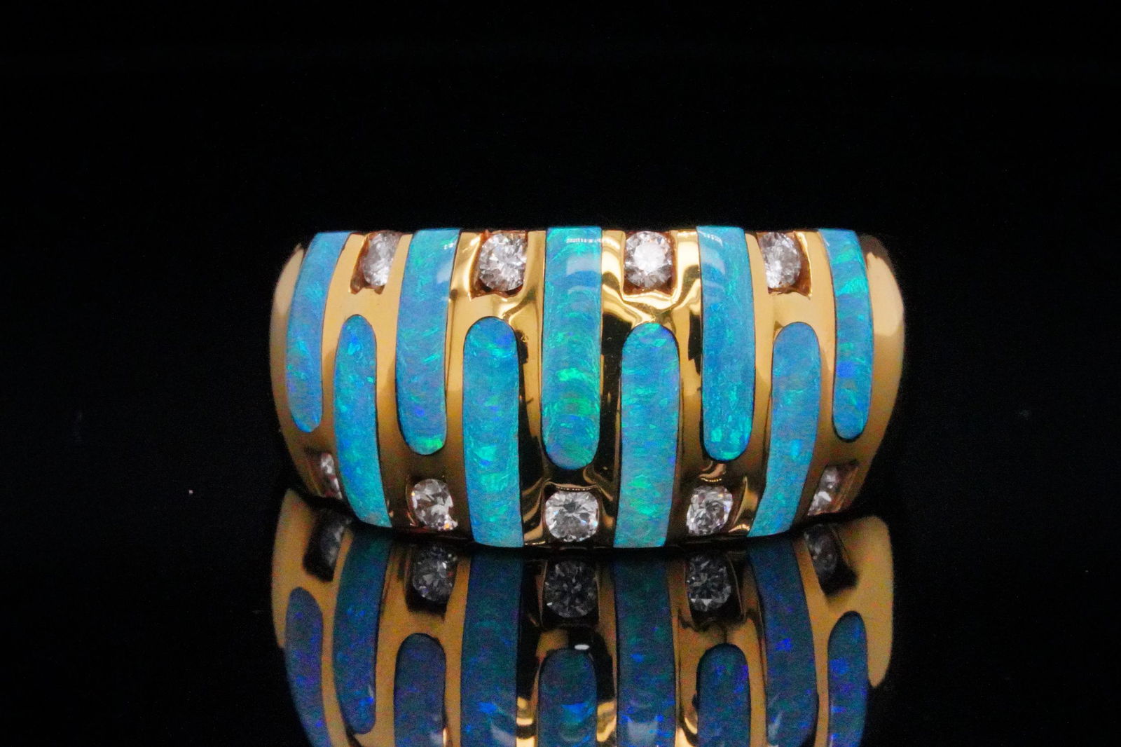 Kabana 0.20ctw Diamond, Opal and 18K Yellow Gold Ring (1 of 7)