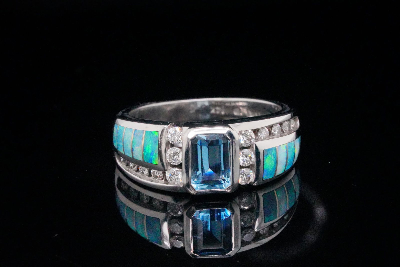 Kabana 0.75ct Aquamarine, Diamond, Opal 14K Ring (1 of 7)