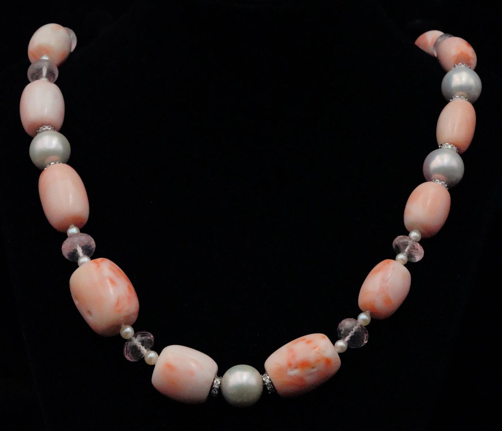 12mm-21mm Pink Coral, Pearl, & Rose Quartz Necklace (1 of 6)