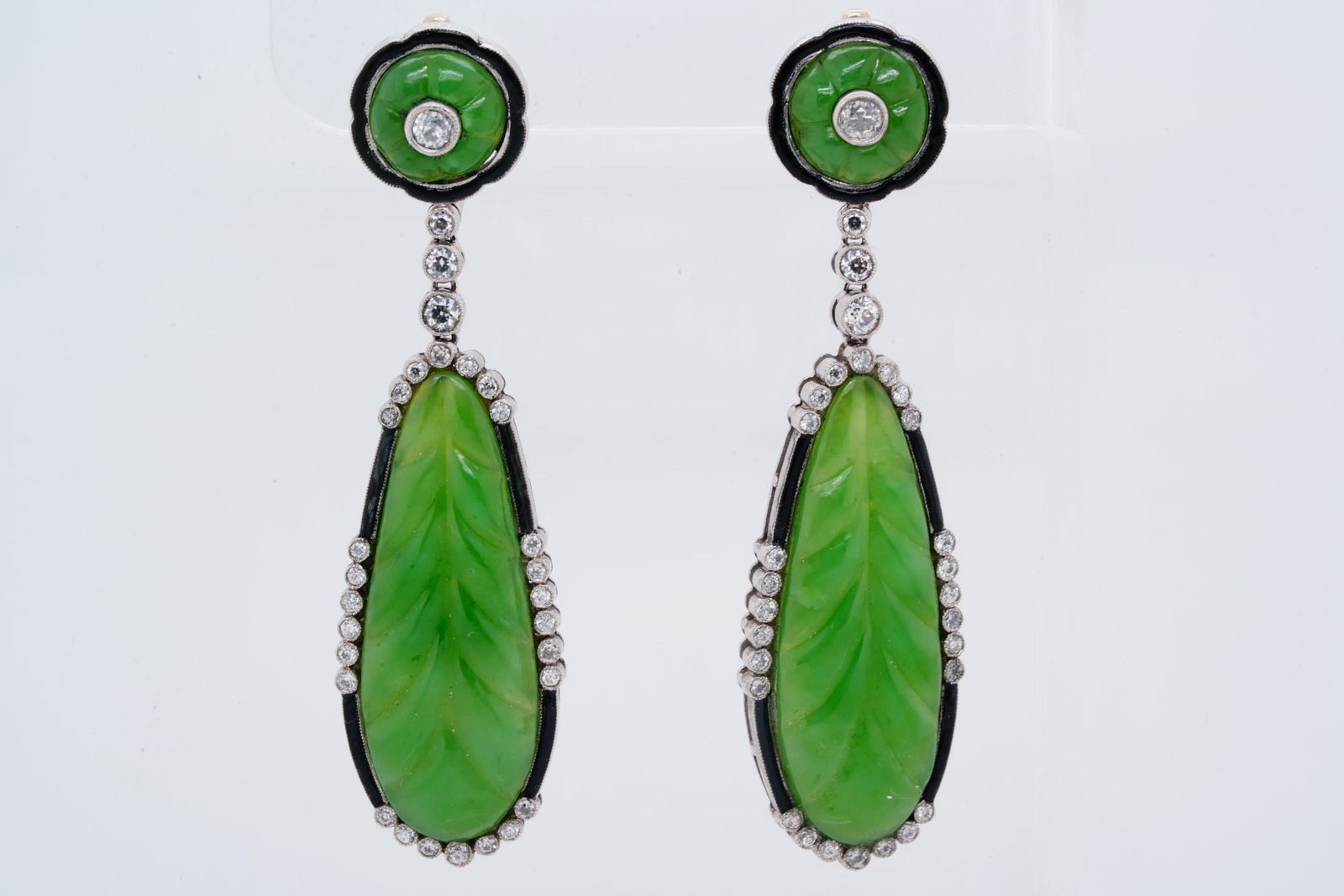 1.75ctw SI1-SI2/G-H Diamond and Nephrite Earrings (1 of 11)