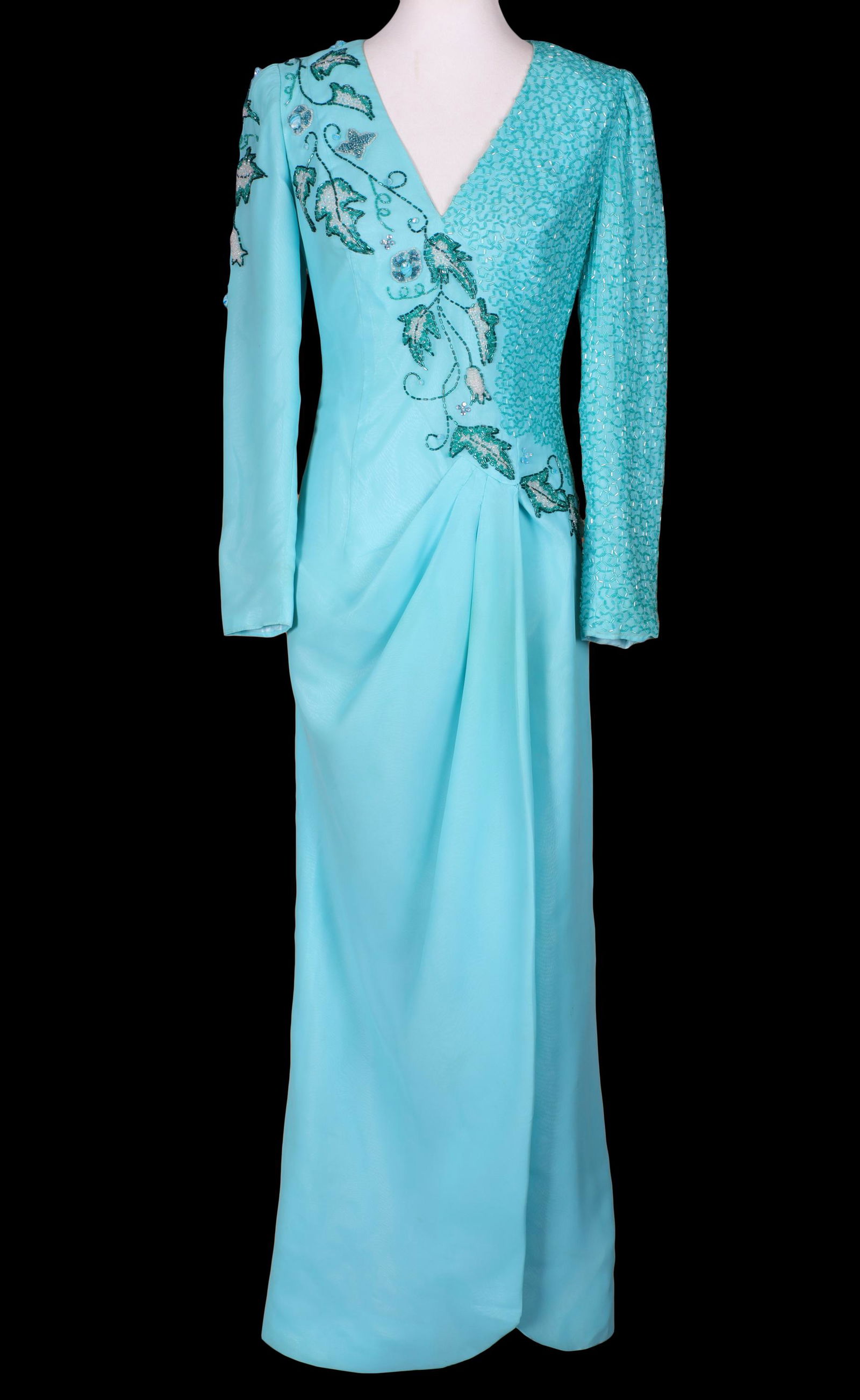 Jeran Designs Beaded "Ivy" Evening Gown, Turquoise (1 of 8)