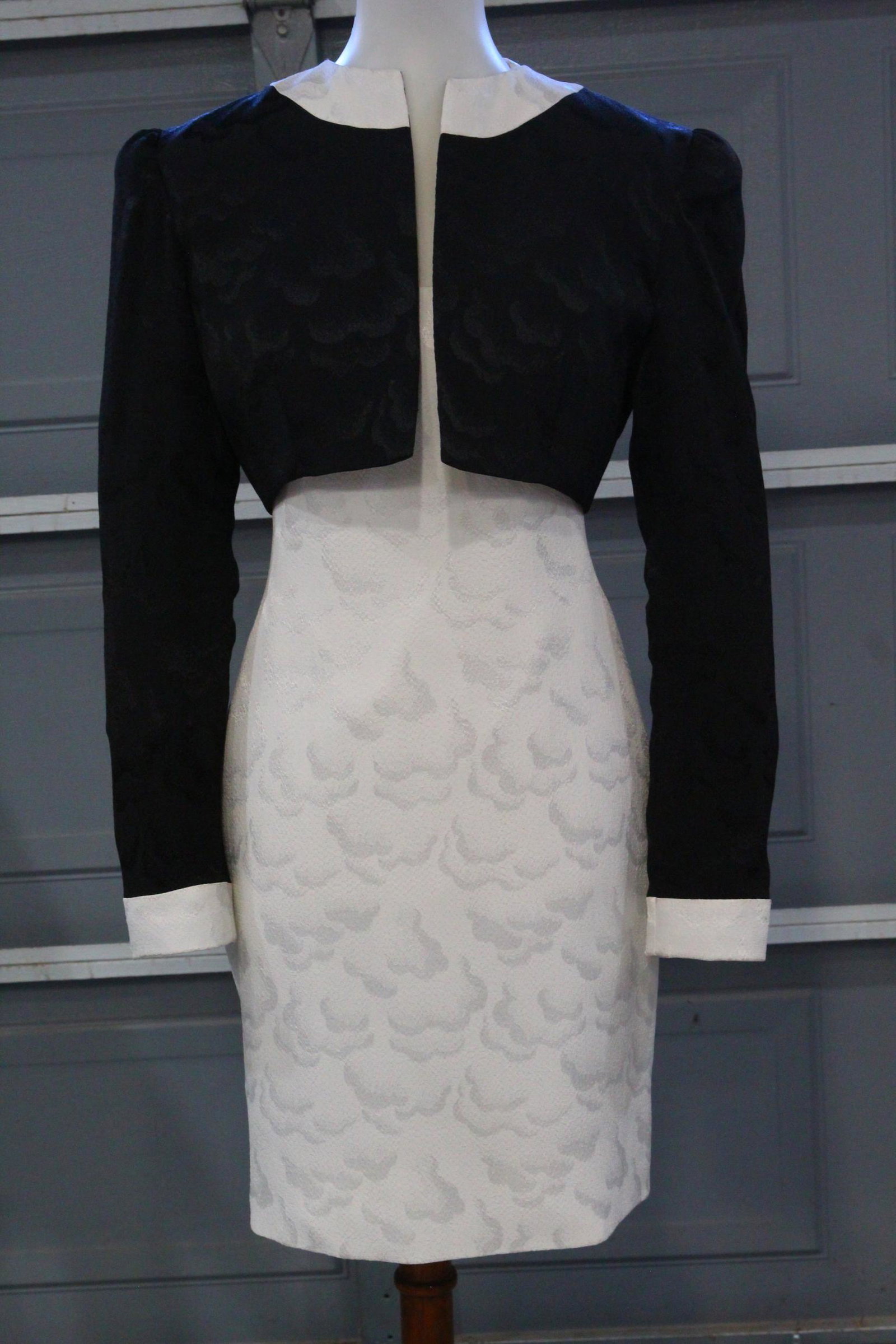 Jeran Designs White Jacquard Cocktail Dress W/Bolero (1 of 7)