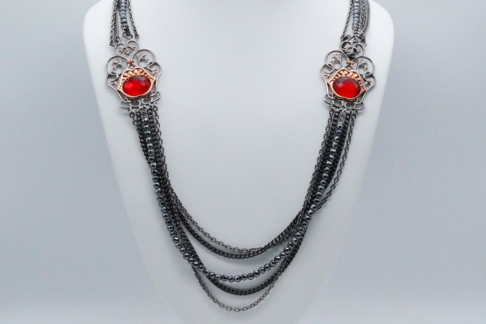 Stephen Webster Les Dents De La Mer Necklace: Stephen Webster Les Dents De La Mer Sterling Silver and 4mm Hematite Bead 28" Necklace W/Rose Gold Plated Details and Clear Quartz Accents - This Les Dents De La Mer necklace from Stephen Webster is c