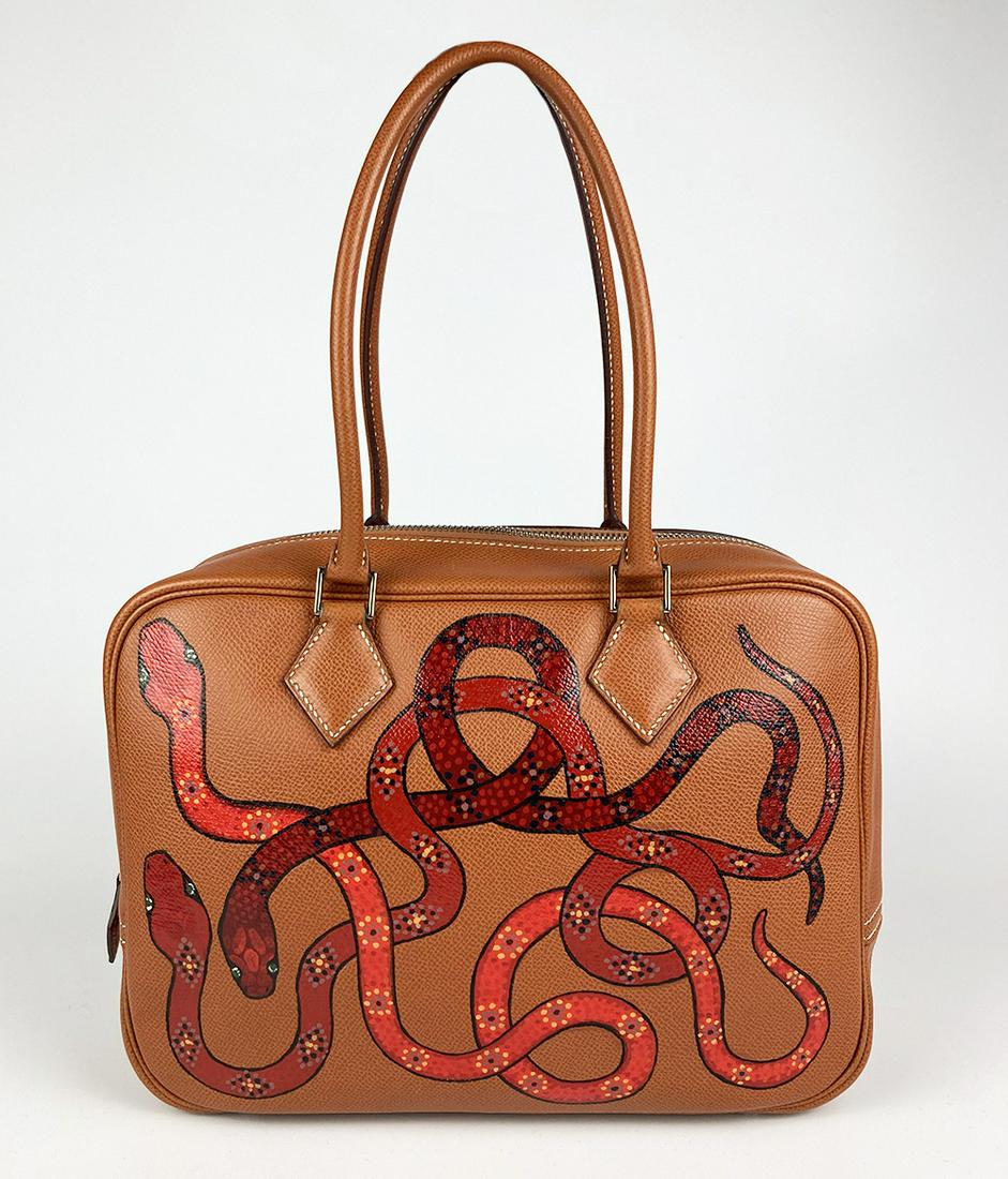 Hermes 28cm Tan Leather Custom Painted Plume Bag (1 of 8)