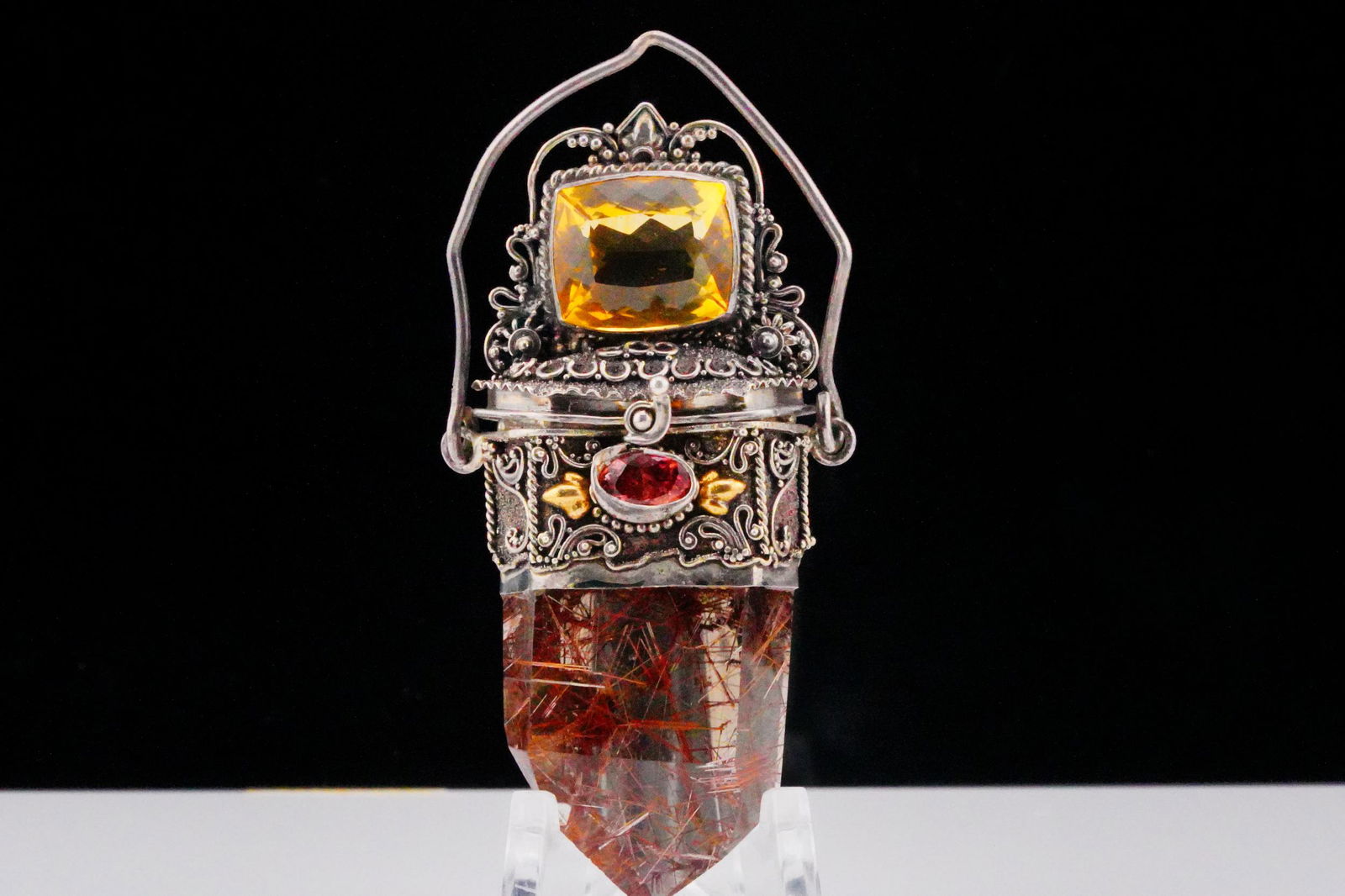 8.75ctw Citrine, Tourmaline, Quartz and Sterling Pendant (1 of 4)