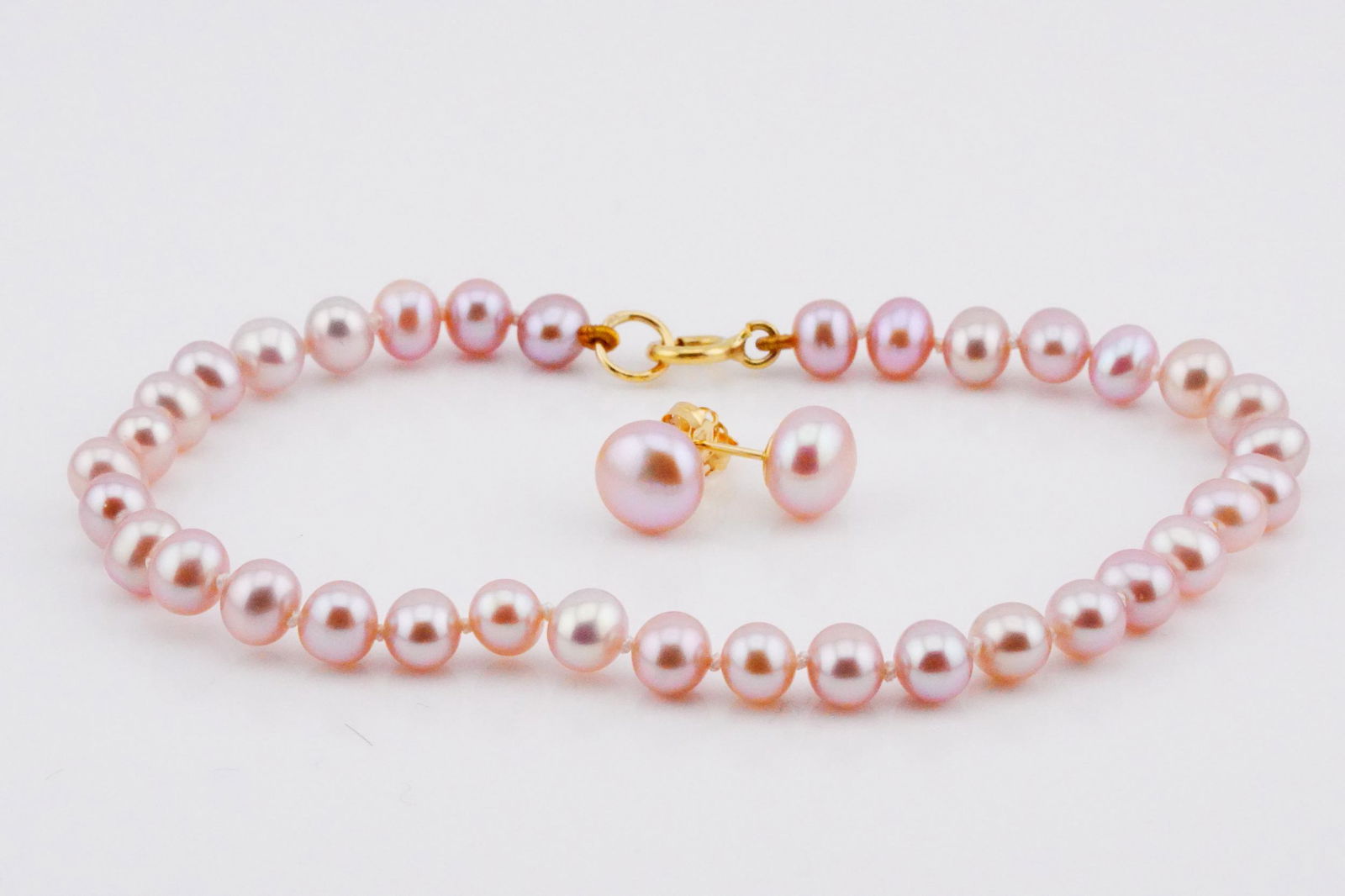 5mm-7mm Lavender Pearl & 14K Bracelet/Stud Earrings (1 of 2)