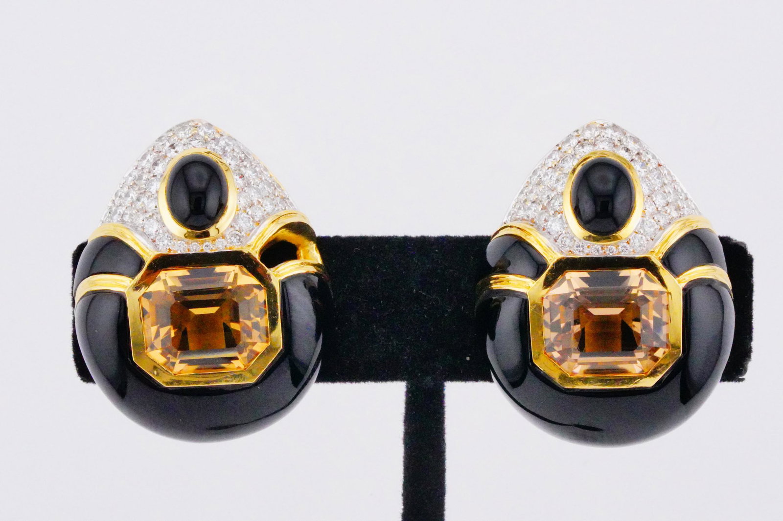 10.00ctw Citrine, 2.70ctw Diamond, Onyx 18K Ear Clips (1 of 4)