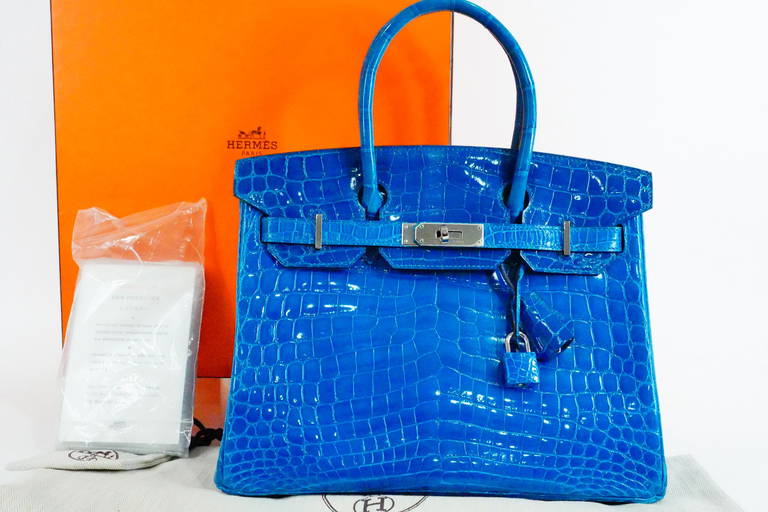 Hermes Birkin 30 Bag 7t Blue Electric Shiny Nile Croc PHW