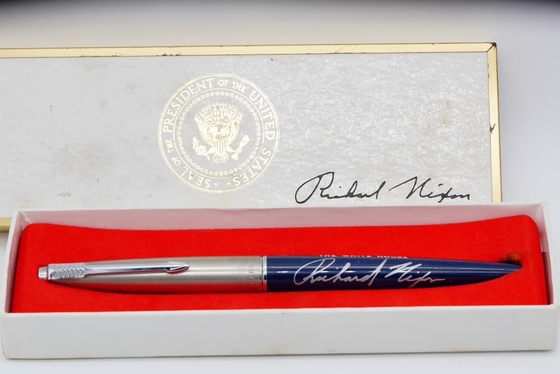 Richard Nixon Gift Pen w/ Presentation Box: Richard Nixon Gift Pen with White House Presentation Box - This is an original gift pen presented by the White House during the Richard Nixon administration. Richard Nixon began his long career of pol
