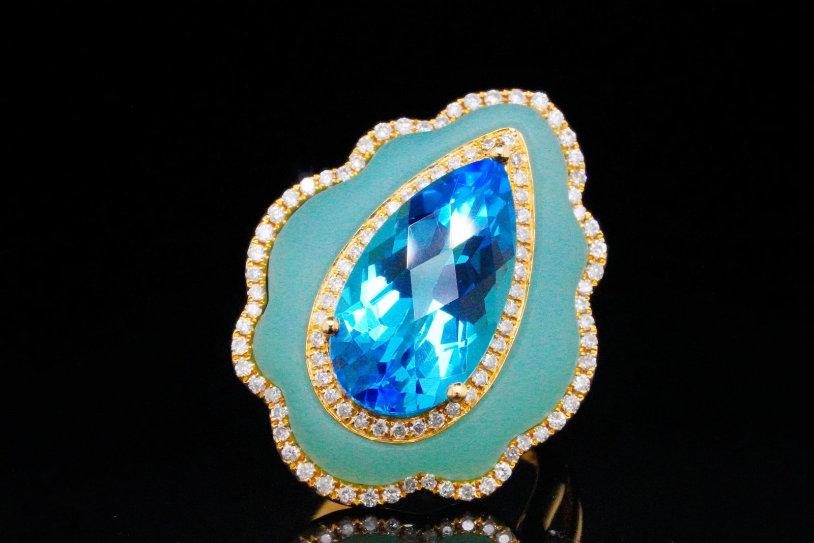 5.00ct Blue Topaz, 0.50ctw Diamond, Quartz 18K Ring (1 of 6)