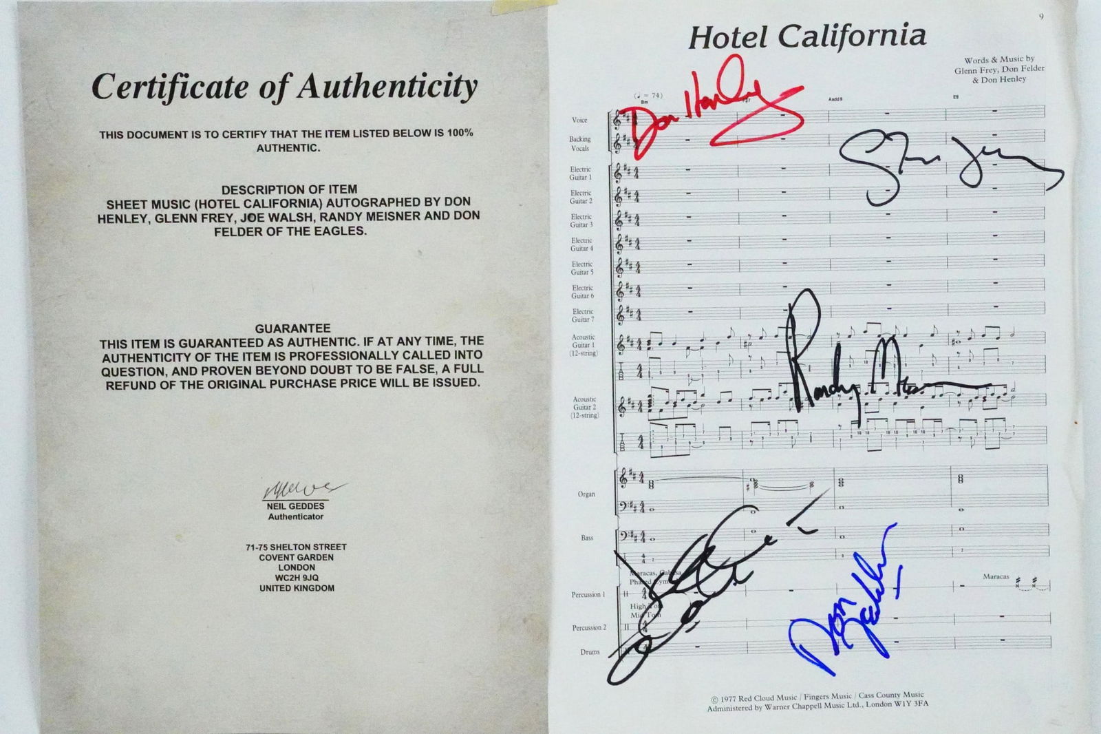 The Eagles Signed and Framed 'Get Over It' Lyrics Sheet