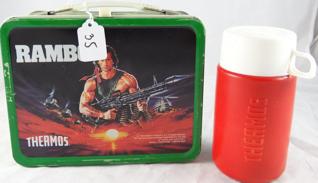 35 "Rambo" Tin Lunchbox W/Thermos