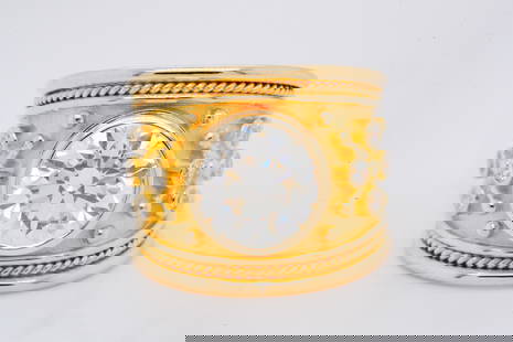 Elizabeth Gage 4.02ct GIA VS2/K Diamond and 18K Ring: Elizabeth Gage 4.02ct GIA Certified VS2/K Diamond and Solid 18K Yellow Gold 18.5mm Wide Tapered Templar Ring W/Diamond Accents - GUARANTEED FREE SHIPPING WILL ARRIVE BEFORE CHRISTMAS IF PAYMENT RECEIV