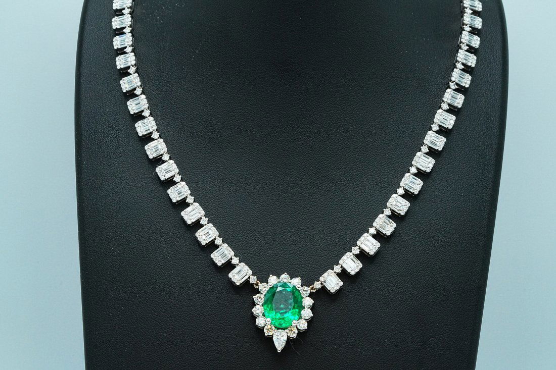 14.63ctw Diamond, 8.36ct GIA Emerald and 18K Necklace (1 of 7)