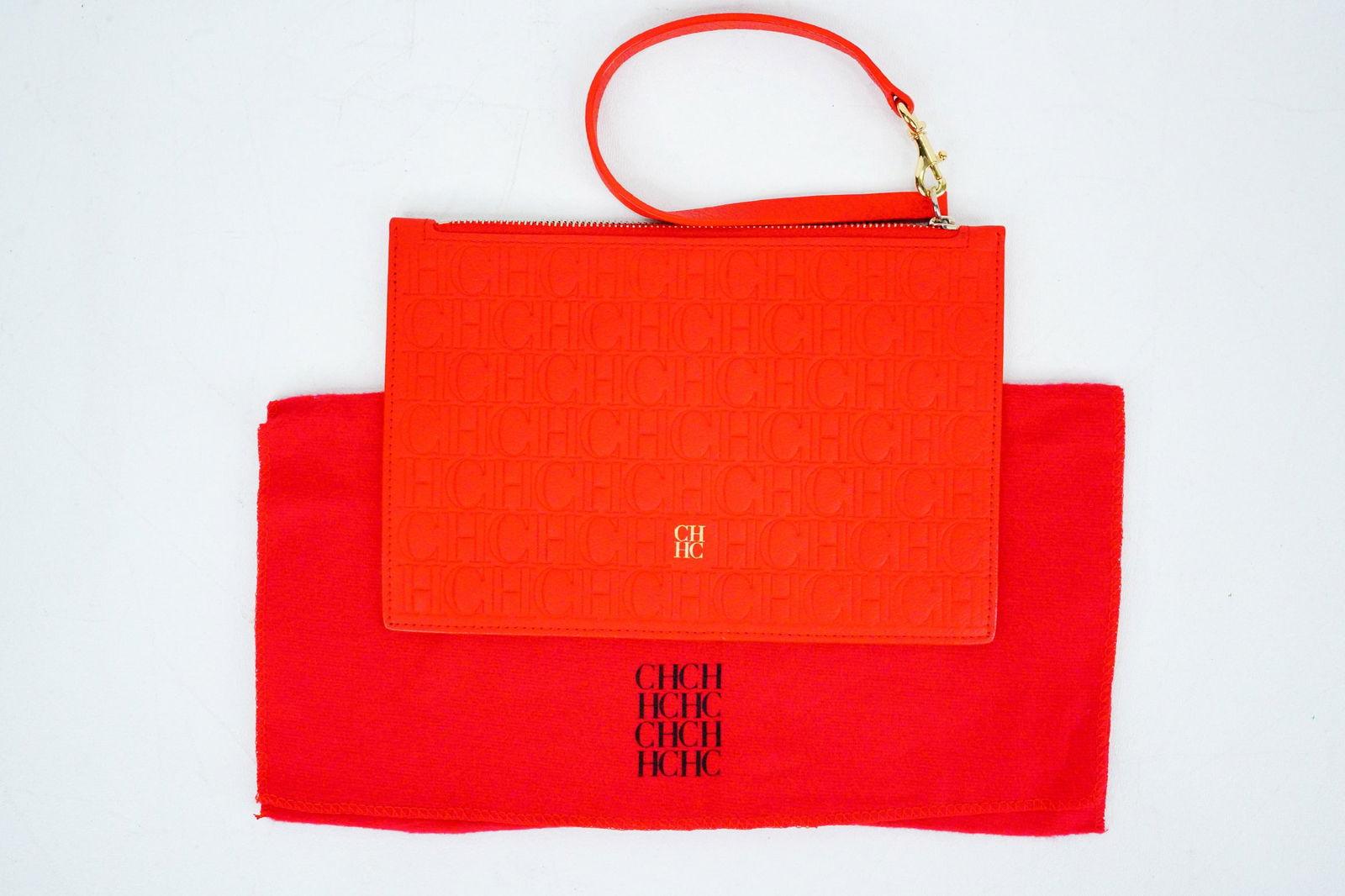 Carolina Herrera Red Embossed Leather Wristlet Pouch (1 of 7)