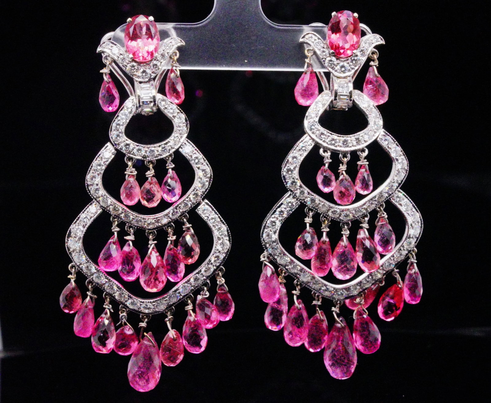 17.00ctw Pink Tourmaline, 2.75ctw Diamond and 18K Earrings (1 of 6)
