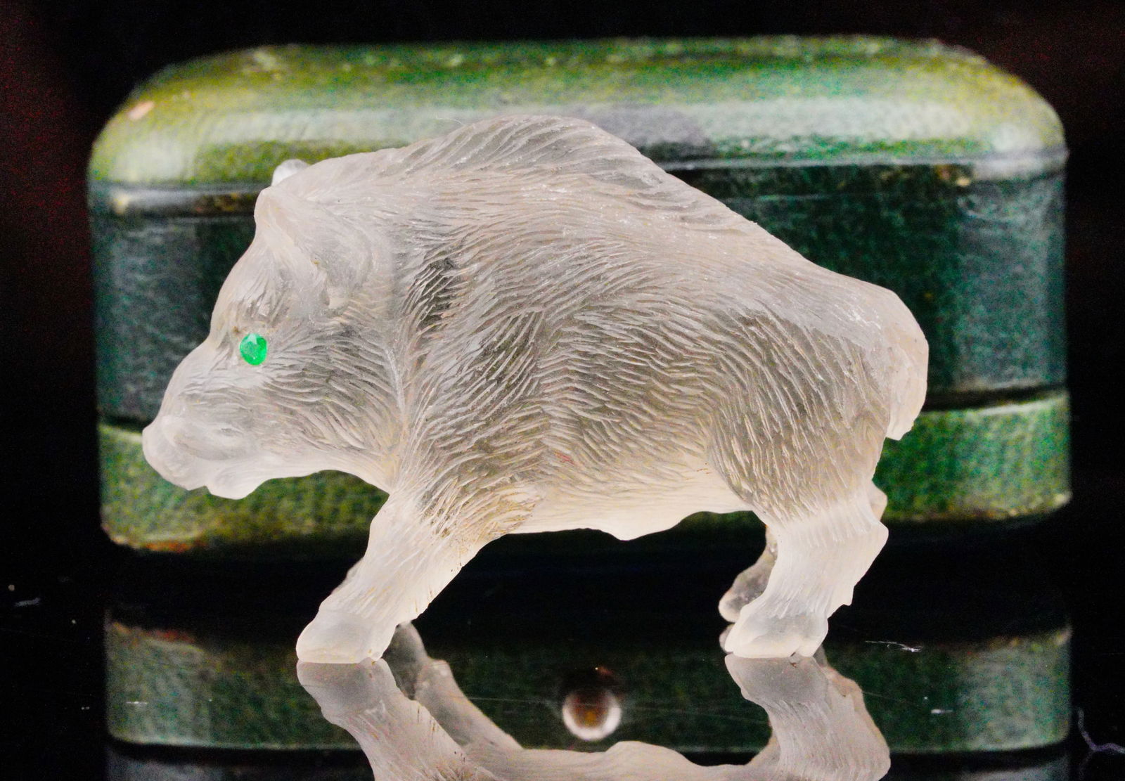 Carved Smokey Quartz Boar w/ Green Diamond Eyes (1 of 7)