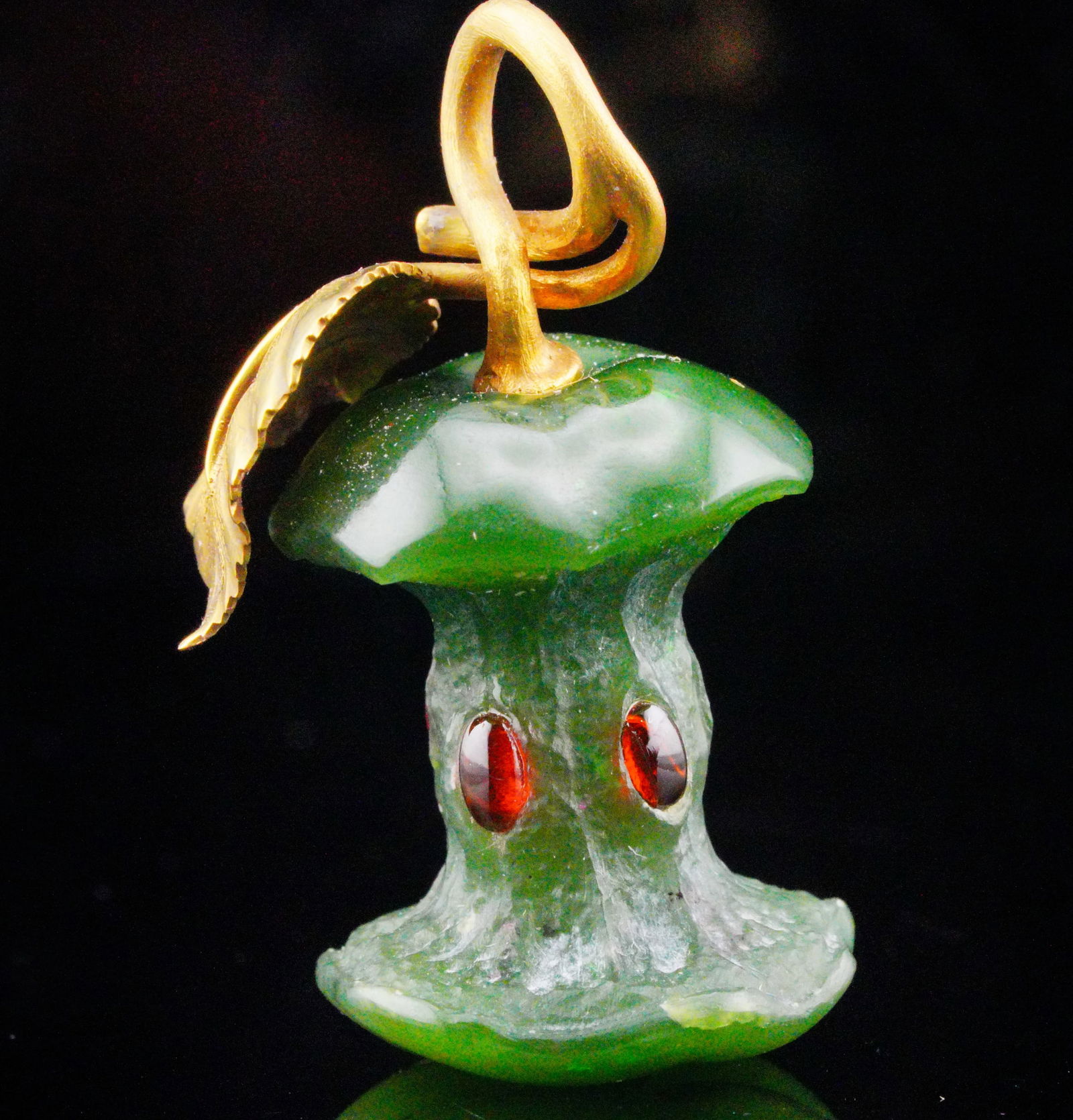 Carved Nephrite Bitten Apple w/ Ruby and Diamond (1 of 7)
