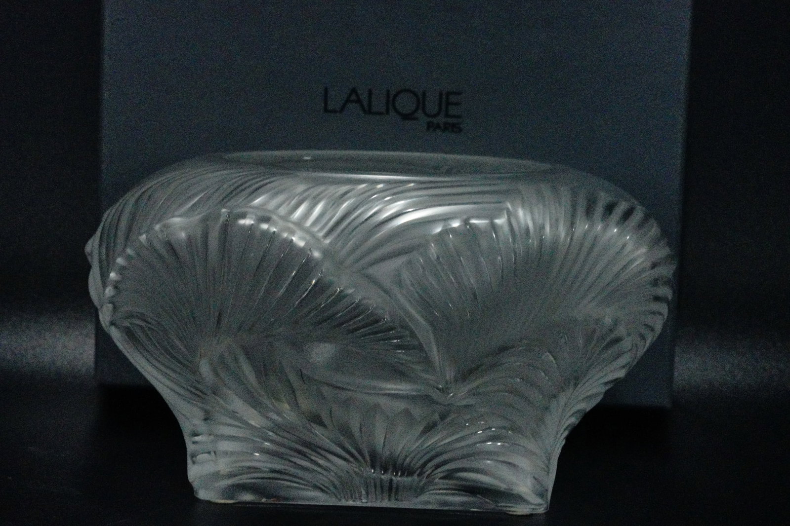 Bibi Hilton's Vintage Lalique Crystal Hutan Vase: Bibi Hilton's Vintage Lalique Crystal Hutan Vase W/Original Box (From the Estate of Mrs. Bibi Hilton) - This exquisite Lalique frosted crystal Hutan vase was owned by Mrs. Bibi Hilton. The vase was de