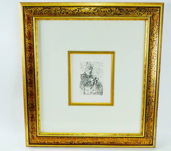 Bibi Hilton's Salvador Dali 1971 "El Cid" Intaglio Etching: Bibi Hilton's Salvador Dali 1971 "El Cid" Intaglio Etching in Museum Quality Frame W/COA (From the Estate of Mrs. Bibi Hilton) - This intaglio etching titled "El Cid" by Salvador Dali was owned by