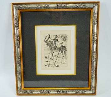 Bibi Hilton's Salvador Dali "Don Quixote" Original Etching: Bibi Hilton's Salvador Dali "Don Quixote" Original Etching on Japon Paper in Exhibit Quality Frame W/Embossed Authentication - This original etching titled "Don Quixote" by Salvador Dali was