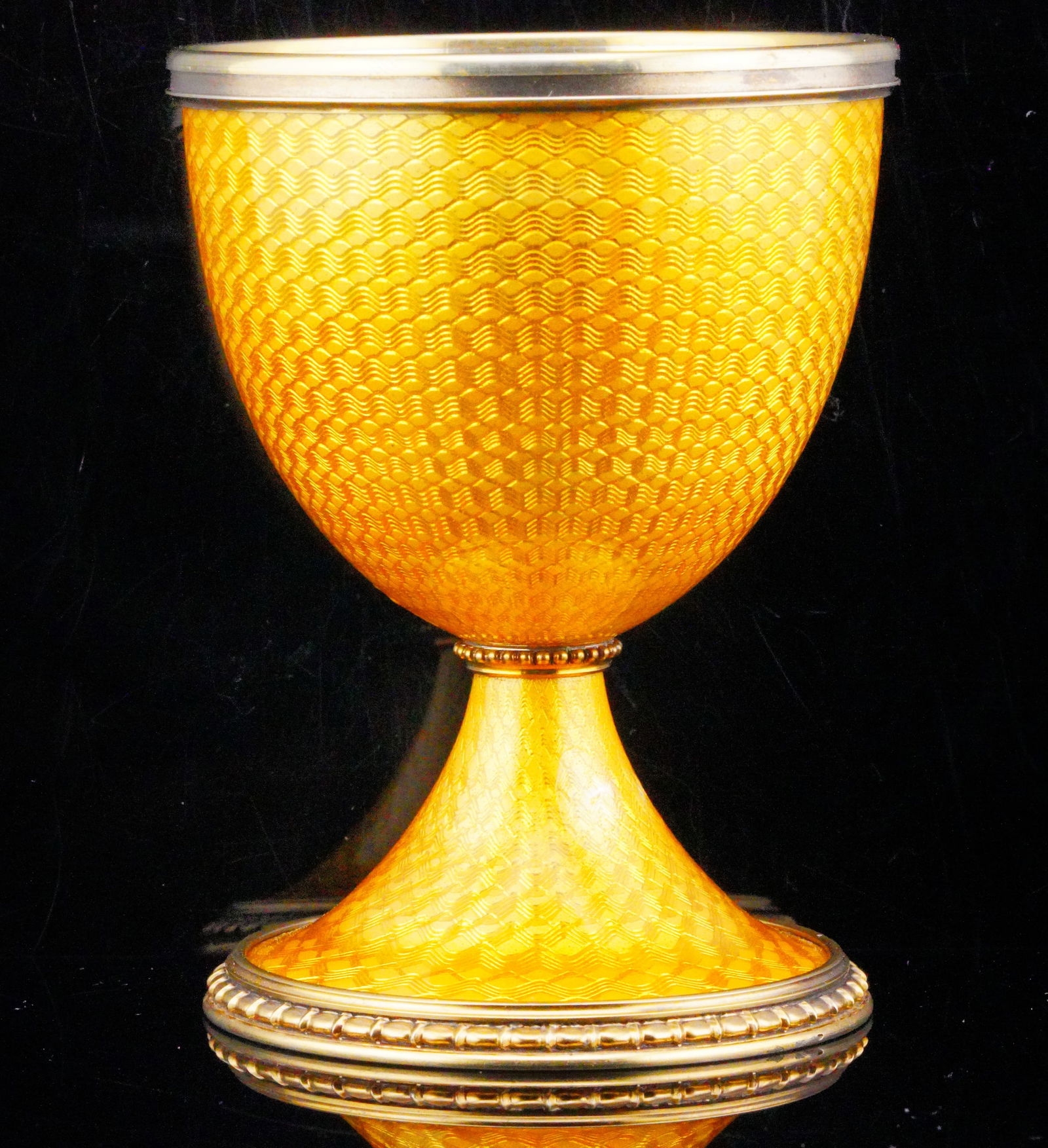Vintage 88 Silver and Gold Guilloche Enamel Wine Cup: Vintage Solid 88 Silver and Gold Guilloche Enamel Wine Cup W/Gold washed Interior - This stunning piece is made of solid 88 silver (91.6% silver), and is fully embellished with vibrant golden guilloch