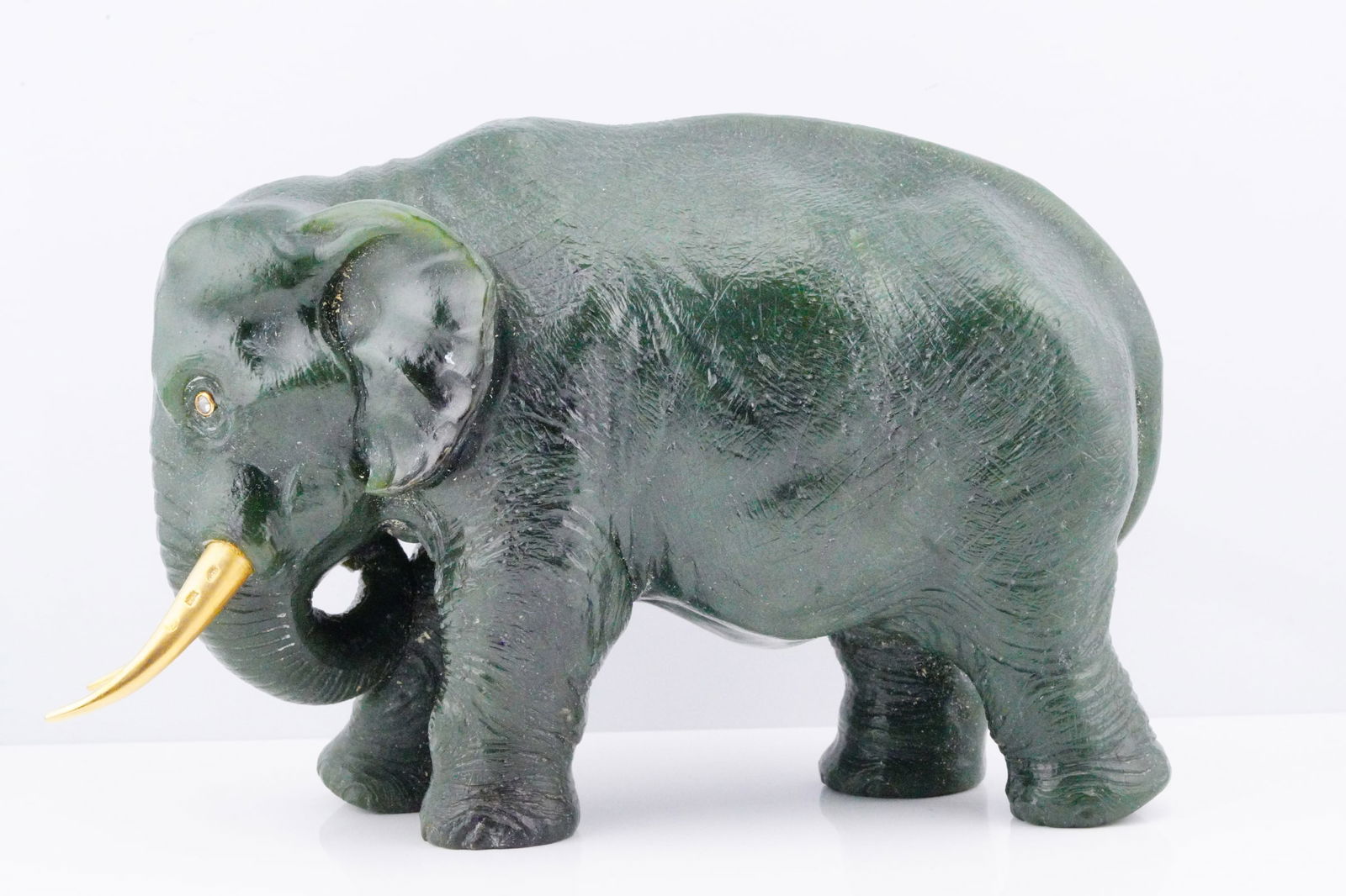 Hand-Carved Nephrite Elephant W/18K Gold Tusks (1 of 14)