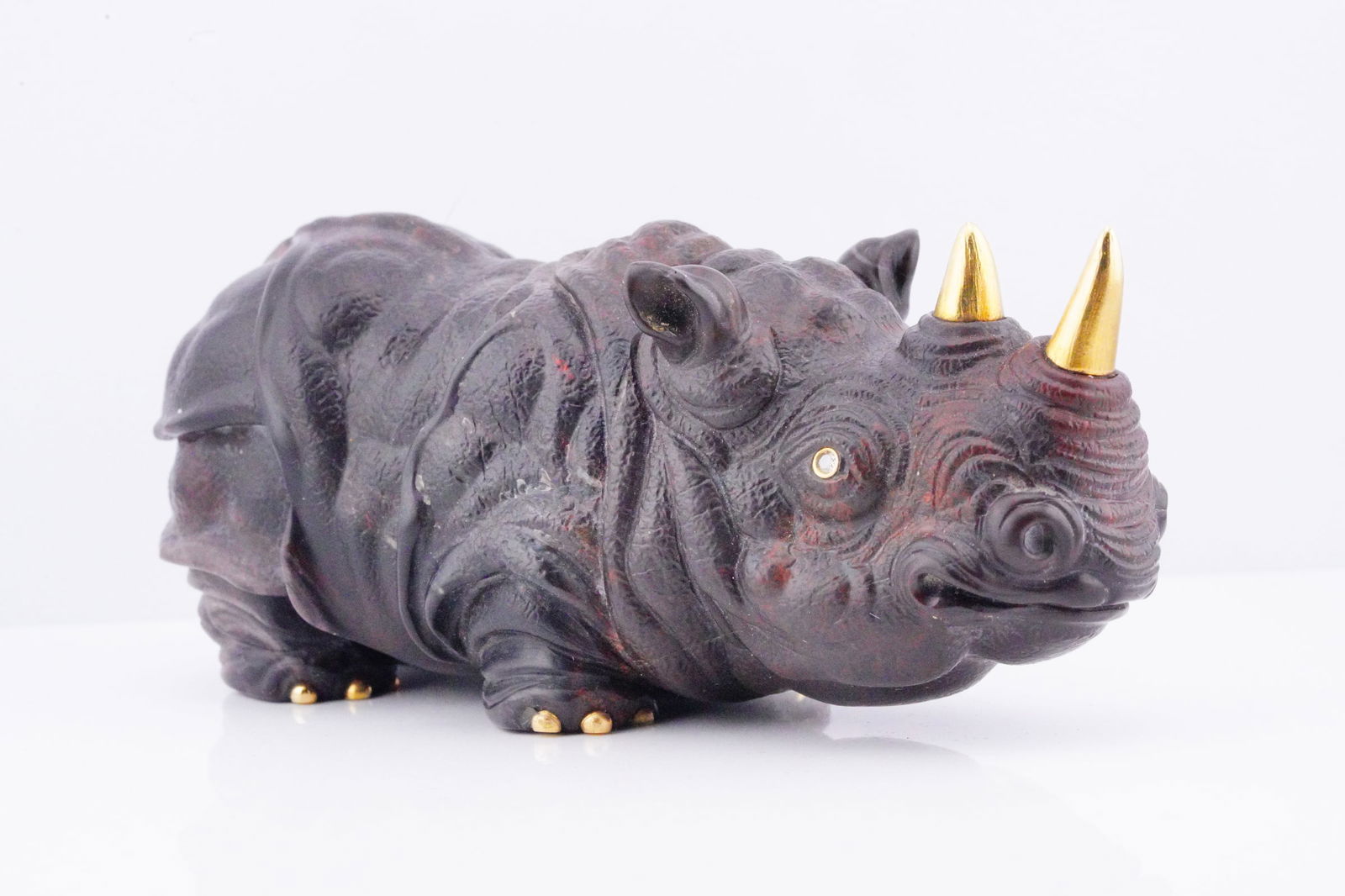 Carved Jasper Rhinoceros Figurine w/Diamond Eyes (1 of 11)