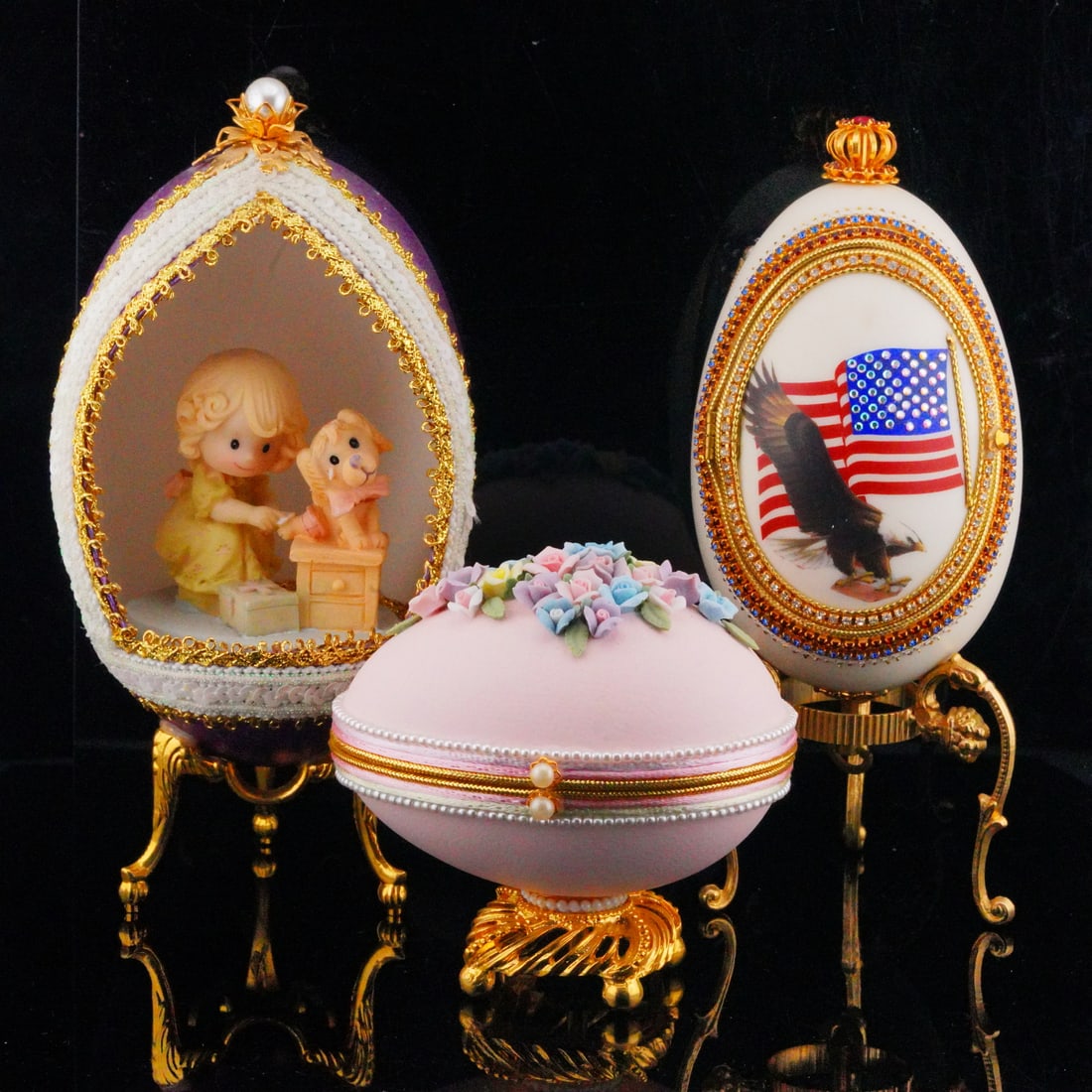 Bibi Hilton's Lot of (3) Bejeweled Egg Music/Jewelry Boxes (1 of 9)