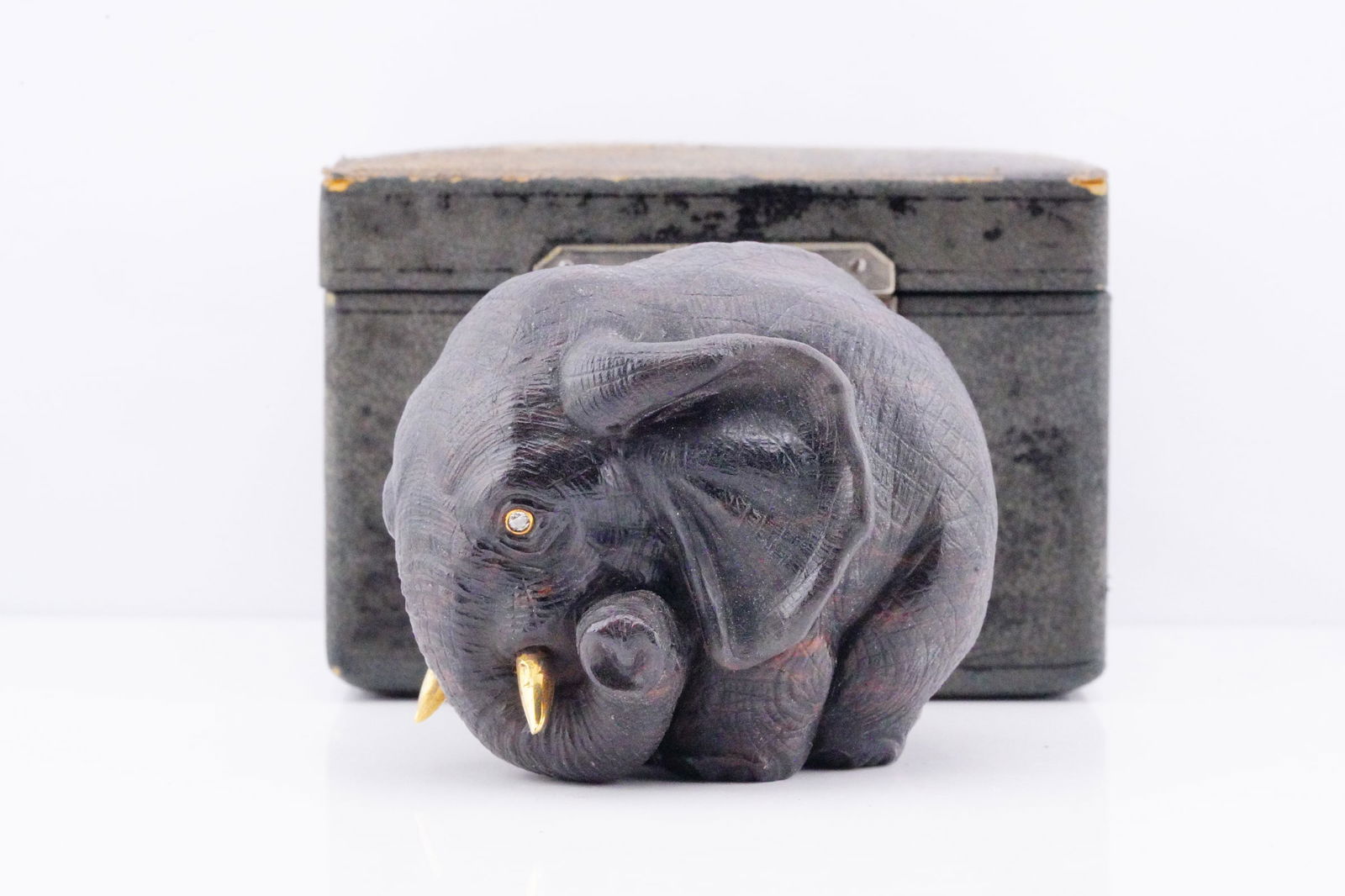 Hand-Carved Obsidian Elephant w/Diamond Eyes (1 of 8)