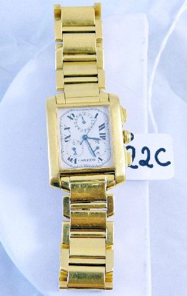 Men's Cartier 18K Gold Tank Francaise Watch: Men's Cartier SOLID 18K Gold "Tank Francaise" Chronograph Watch W/COA ($25K). (GUARANTEED AUTHENTIC). This watch comes with a letter of authenticity from a master watchmaker, and is a member of AWI &