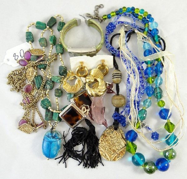 Lot of Costume Jewelry (Monet & More): (4) pairs of earrings (one Monet, one TAT)/(6) necklaces (one "Sarah Cov")/(1) Paul Jardin watch/(1) pin.