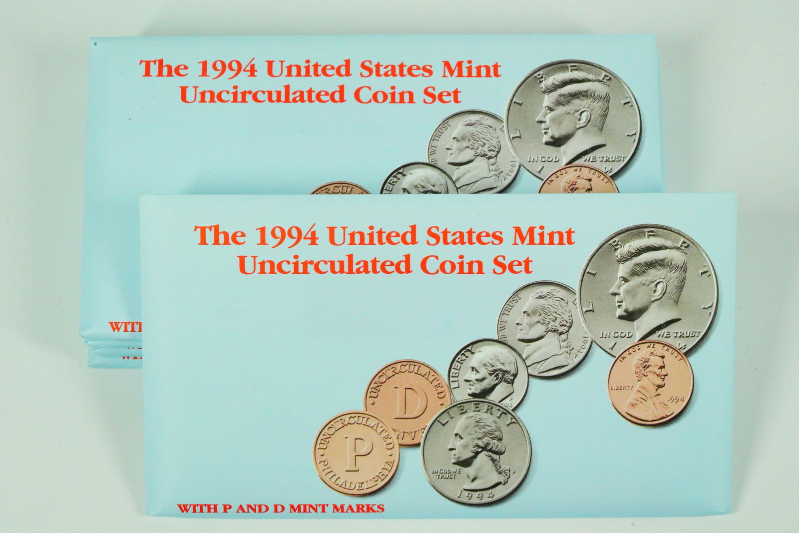 Set of (5) 1994 U.S Mint Uncirculated Coin Sets: Set of (5) 1994 U.S. Mint Uncirculated Coin Sets With P and D Mint Marks - This lot includes (5) new-in-box 1994 U.S. Mint 50 State Proof Sets. Each set includes proofs of the Cent, Nickel, Dime, Quar