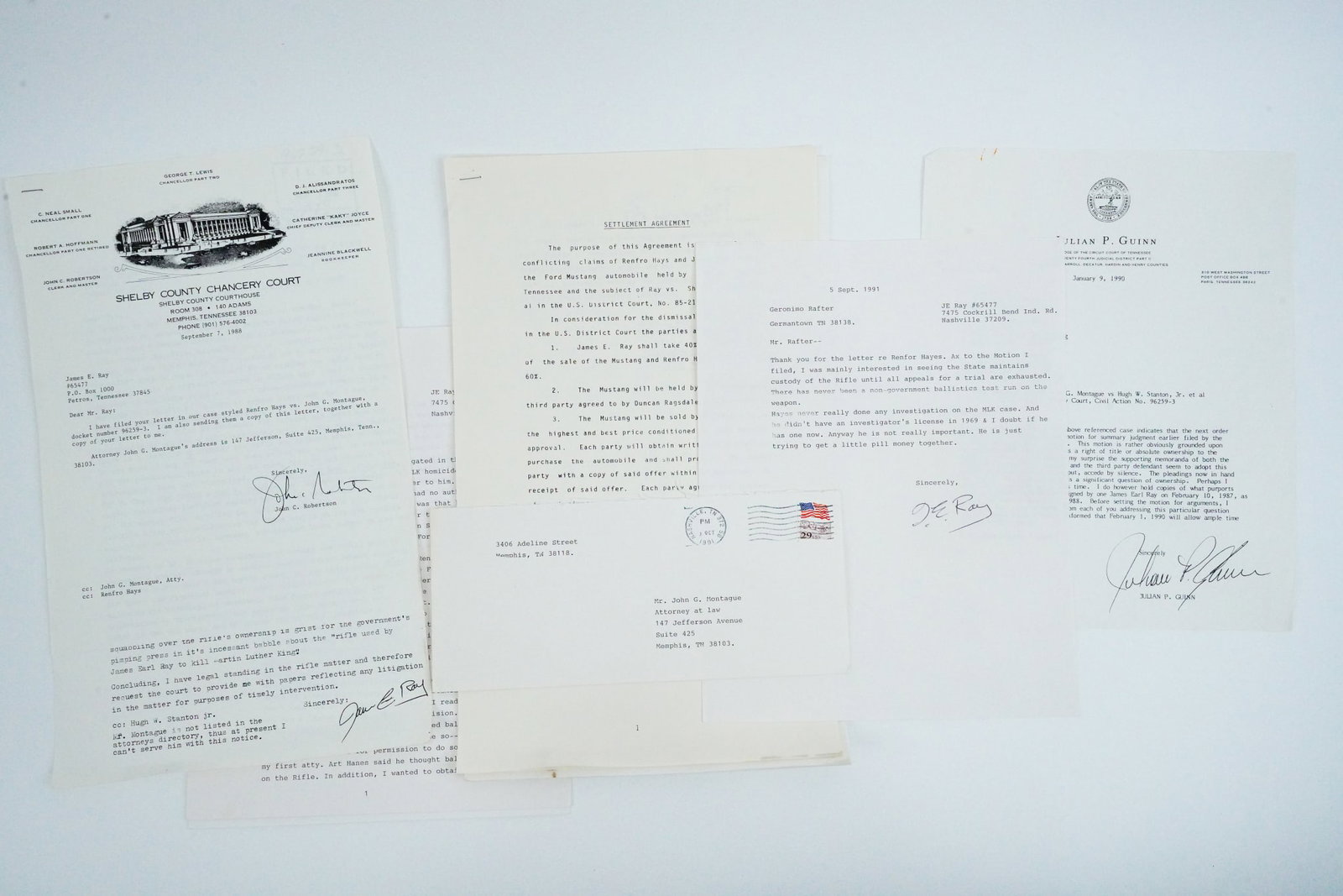 James Earl Ray (2) Signed Letters and Court Documents: James Earl Ray Lot of (2) Signed Letters and Court Documents Pertaining to MLK Rifle - This lot includes two typed letters signed by James Earl Ray, and several court documents pertaining to his claim
